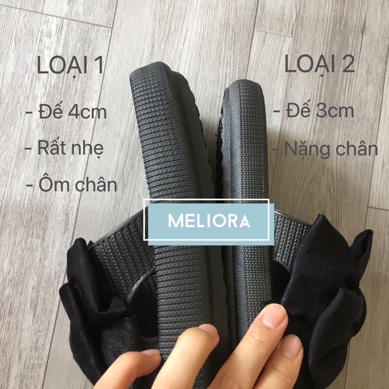 Dép bánh mì ⚡ĐẾ 4CM - SẴN ⚡quai ngang đính nơ trong nhà chống trượt phiên bản nơ vải voan óng