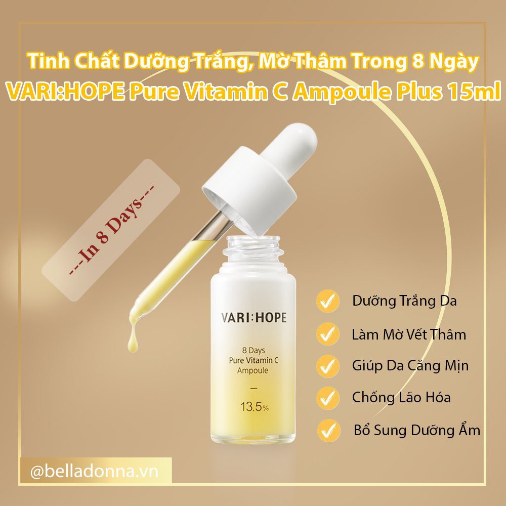 Tinh Chất Varihope 8 Day Pure Vitamin C Ampoule Plus Serum Vari:hope Dưỡng Trắng Da Sau 8 Ngày - 15g