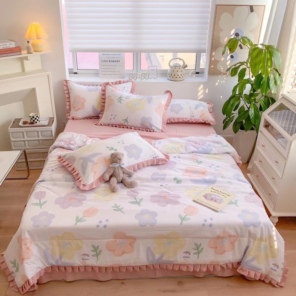 Bộ Chăn Ga Gối Đũi Bèo Ngắn - Cotton Đũi Mềm , Mịn Hoạ Tiết Hoa Lá Hàng Nhập Khẩu Full Set 4 Món | BigBuy360 - bigbuy360.vn