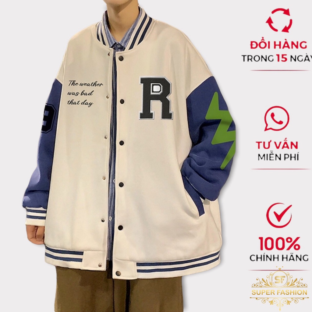 Áo Khoác Bomber Super Fashion Nam Họa Tiết Chữ R Thời Trang Teen