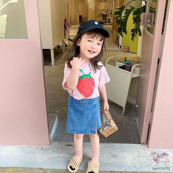 Korean Kids Girls Cartoon Fruit Print Short Sleeve T-shirt