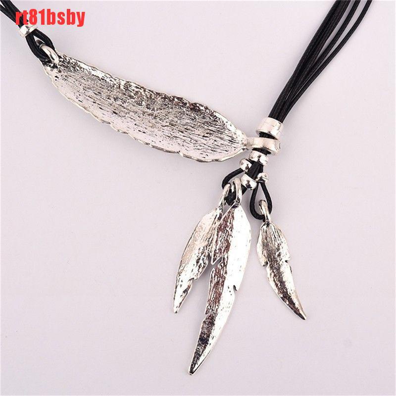 [rt81bsby]Women Vintage Bronze Rope Chain Feather Pendant Choker Chunky Statement Necklace