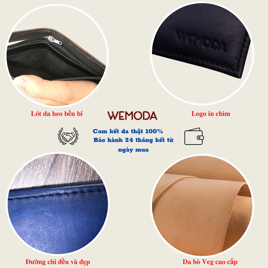 Ví Nam Da Bò WEMODA chuyển màu xanh dương dáng đứng bảo hành 24 tháng
