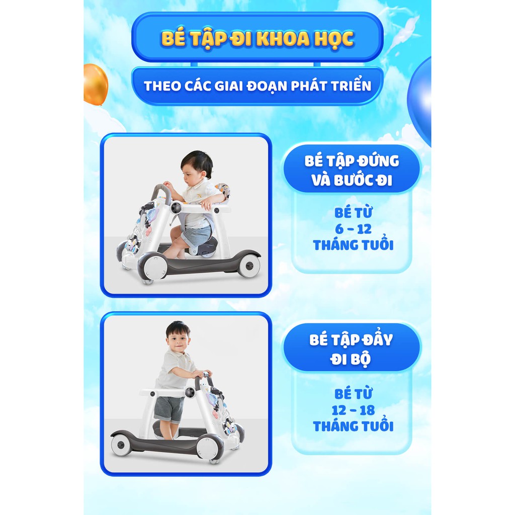 Xe tập đi cho bé cá heo gấp gọn có đèn, nhạc Chilux Walk G màu xám - CAYABE