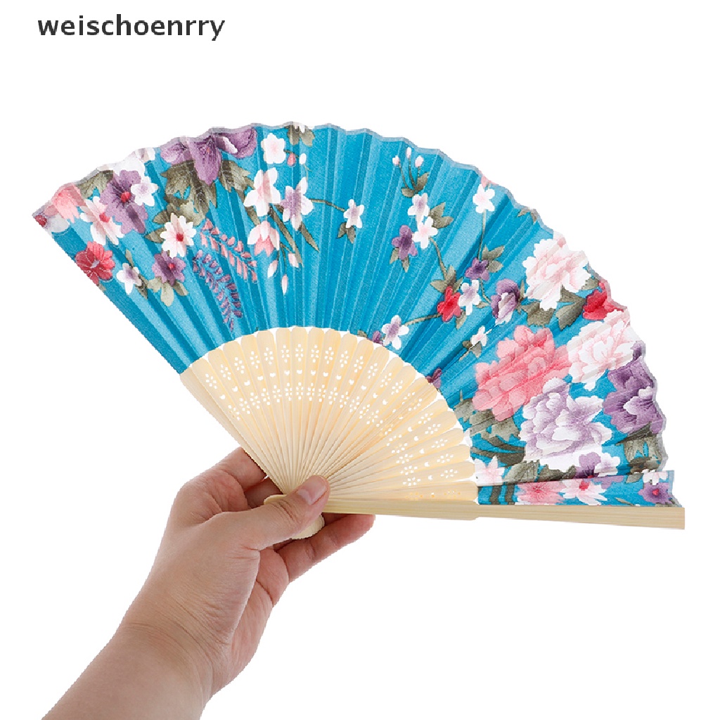 Quạt xếp cầm tay bằng lụa phong cách thanh lịch tùy chọn họa tiết