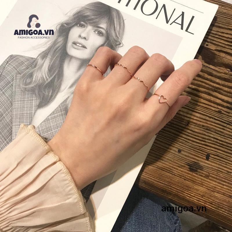✨✨Bộ 4 nhẫn hợp kim thiết kế thanh lịch hợp thời trang
