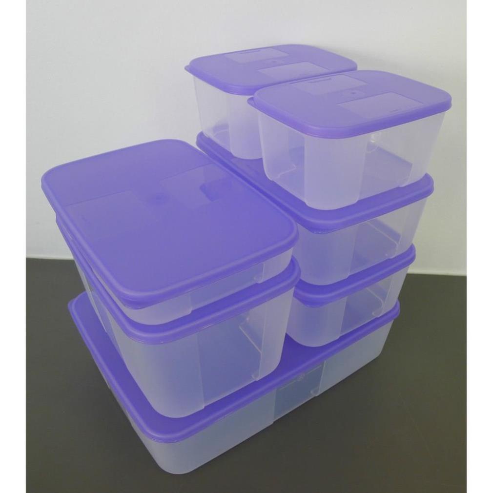 Bộ 7 hộp trữ đông nắp tím Tupperware Essential fit 7- hàng chính hãng tupperware phân phối tại VN