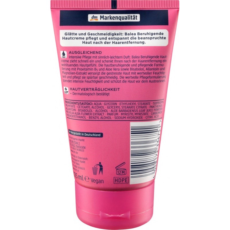 Kem dưỡng làm dịu da sau tẩy - wax - cạo lông, ức chế mọc lông Balea 125ml | Combo Kem tẩy lông và Kem làm dịu da Balea
