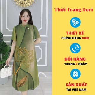 Đầm suông xanh lá cổ tàu siêu đẹp - thương hiệu dori - dp154