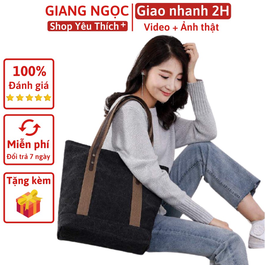 Túi tote canvas chất vải bố cao cấp, túi tote vải có khoá kéo chắc chắn phù hợp đi làm, đi học