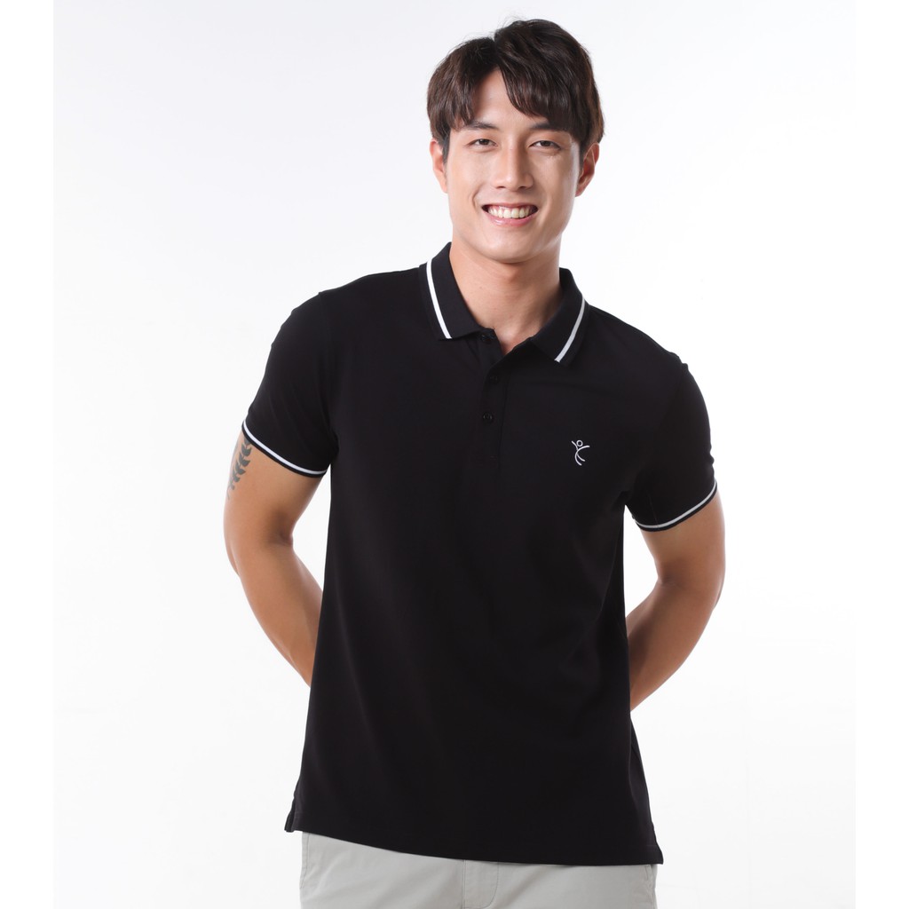 Áo Polo Coolmate kháng khuẩn thêu Care&Share màu đen sọc trắng | BigBuy360 - bigbuy360.vn