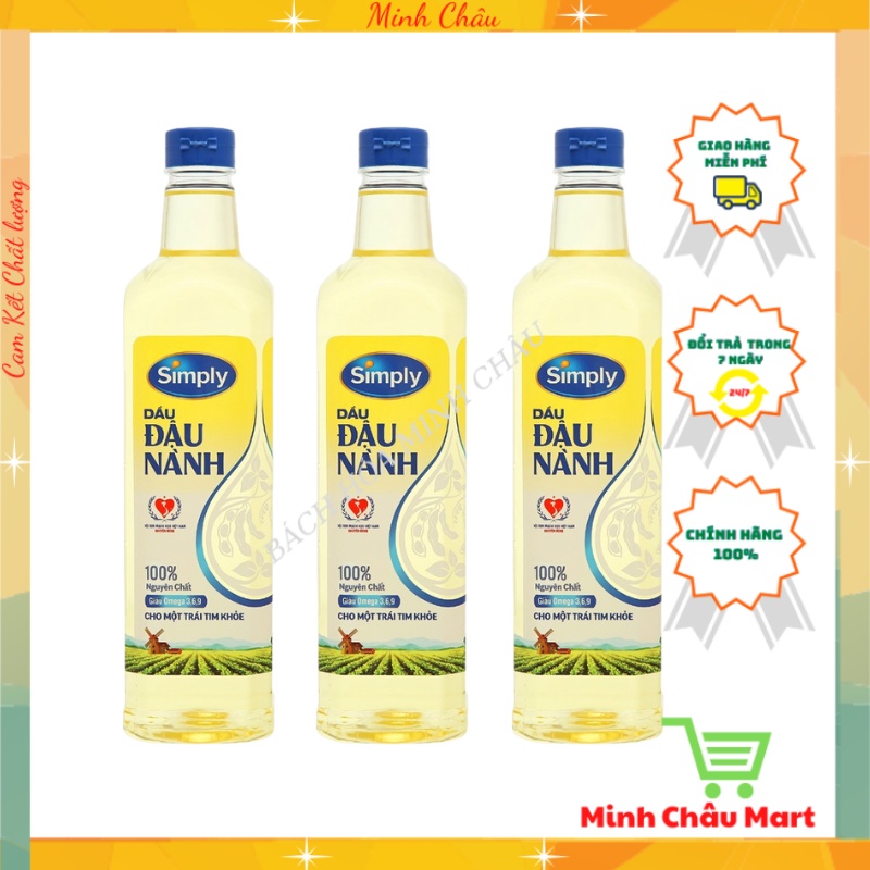 Dầu Ăn Simply Đậu Nành Nguyên Chất Chai 1 Lít