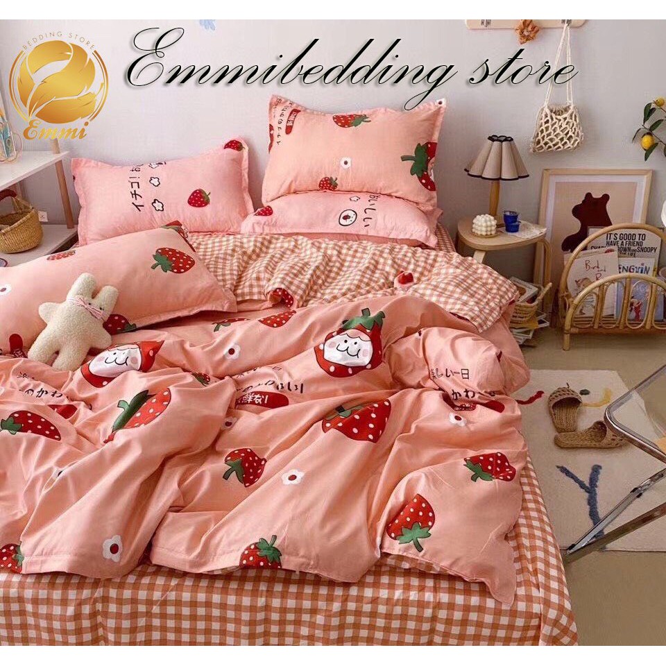 Bộ chăn ga gối, cotton poly Emmi bedding mẫu xinh, chăn ga Hàn Quốc đủ size miến phí bo chun