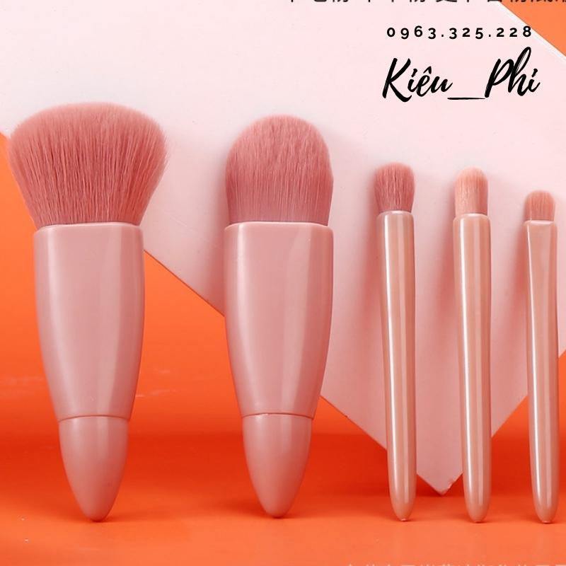 Bộ cọ trang điểm cá nhân - Set cọ trang điểm mini nội địa trung 5 món kèm hộp đựng đa năng cao cấp