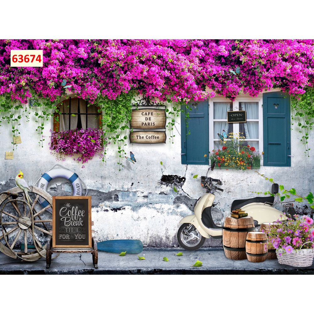 Tranh dán tường quán ăn Quán Cafe, Trà Sữa, Trang Trí Cửa Hàng