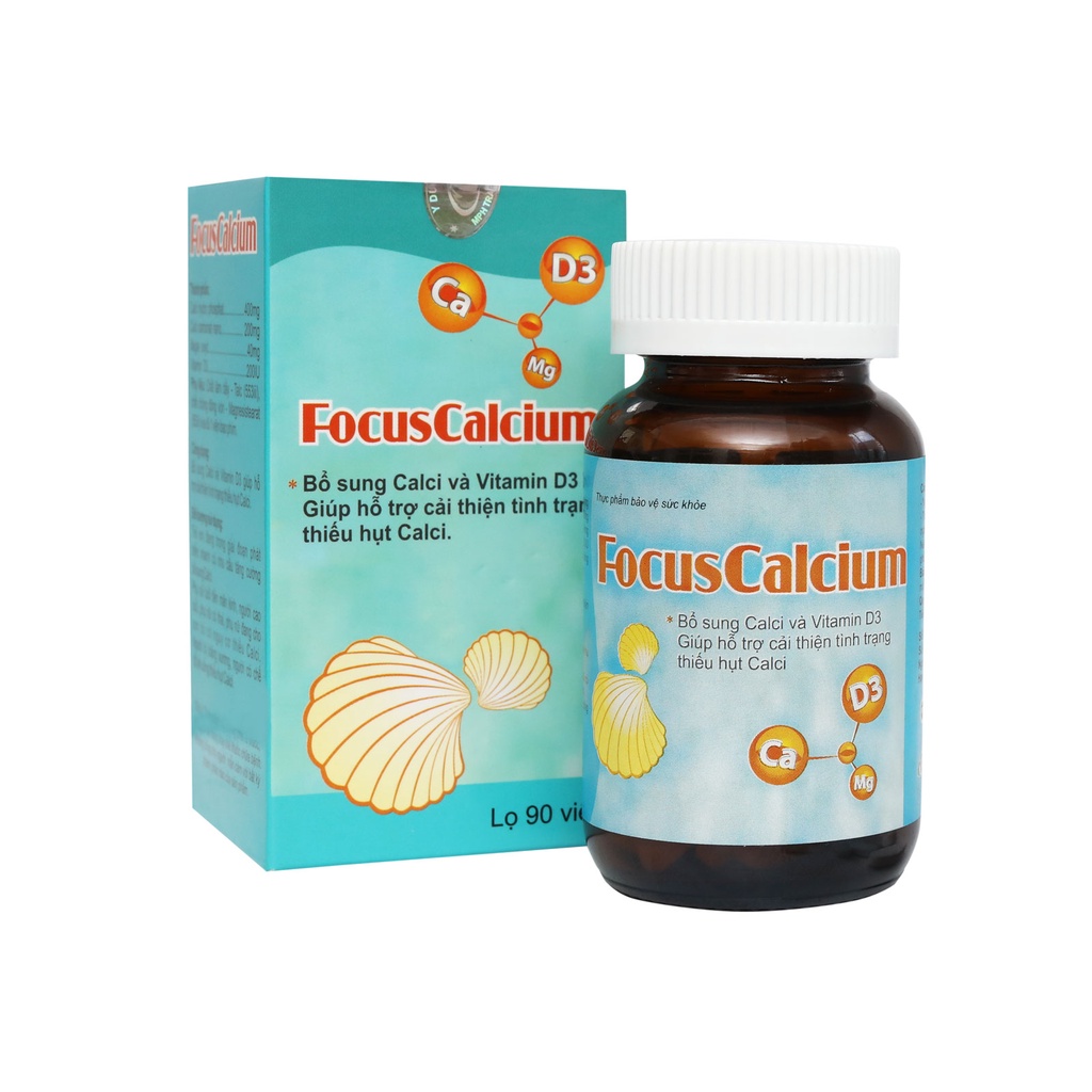 Viên Canxi FocusCalcium - Bổ sung Canxi và Vitamin D3 giúp hỗ trợ cải thiện tình trạng thiếu hụt Canxi. Lọ 90 viên