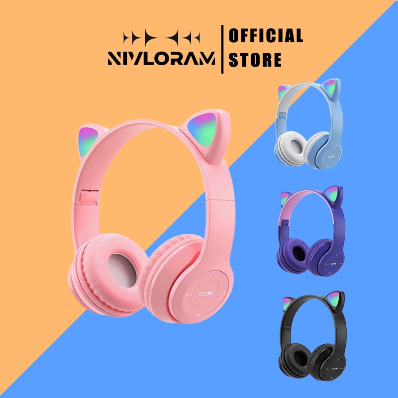 Tai Nghe Mèo Bluetooth P47M, Tai Mèo Dễ Thương Có Mic, Âm Bass Mạnh Mẽ Nghe Nhạc Cực Hay