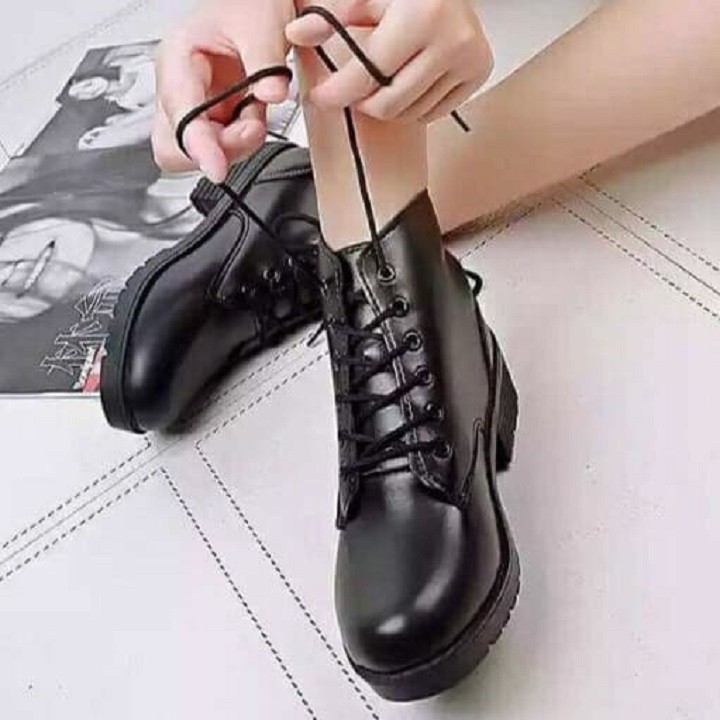 Giày nữ Nutona  boot da nữ cao cấp đế 5 phân buộc dây BT2