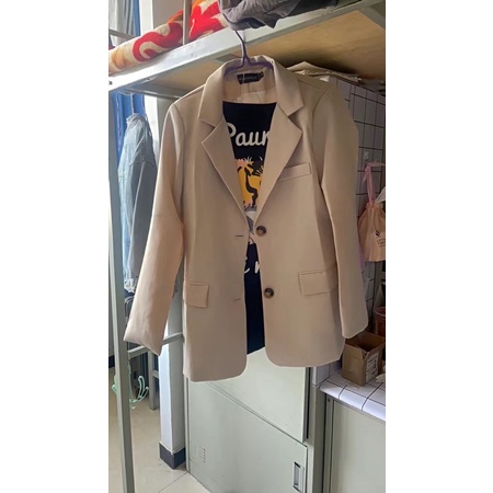 Áo vét nữ blazer phong cách Hàn Quốc đứng form có đệm vai, áo 2 lớp, chất polyester