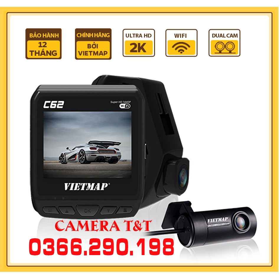 [TẶNG THẺ NHỚ 32G VIETMAP] CAMERA HÀNH TRÌNH VIETMAP C62 - GHI HÌNH NGƯỢC SÁNG - CẢNH BÁO TỐC ĐỘ - HÀNG CHÍNH HÃNG