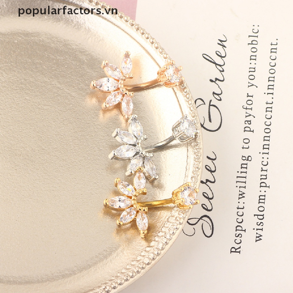 Khuyên rốn bằng thép không gỉ hình hoa đính pha lê