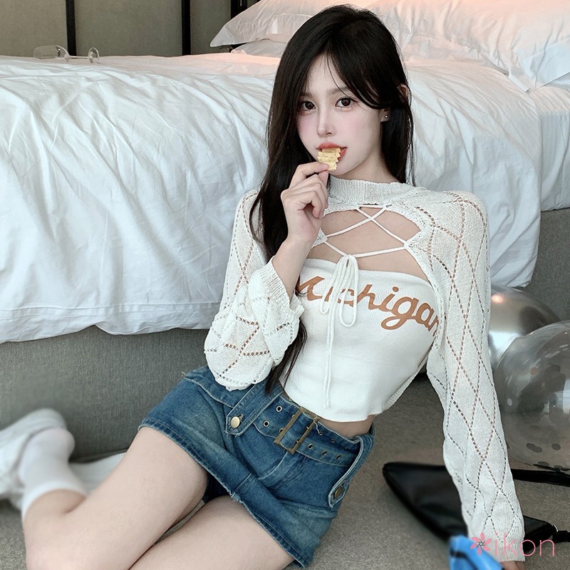 Set Áo Hai Dây Và Áo Khoác Cardigan Thời Trang Dành Cho Nữ