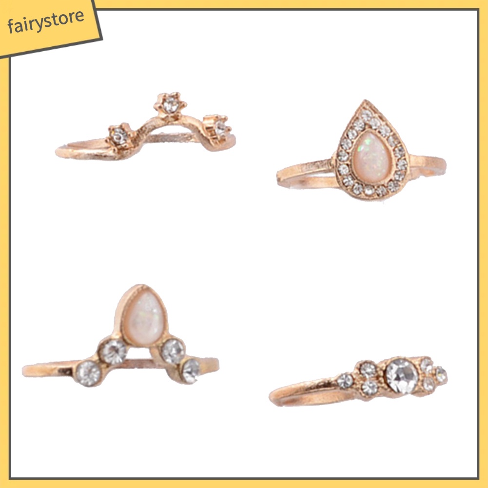 Set 10 Nhẫn Đeo Đốt Ngón Tay Đính Đá Opal Nhân Tạo Thời Trang