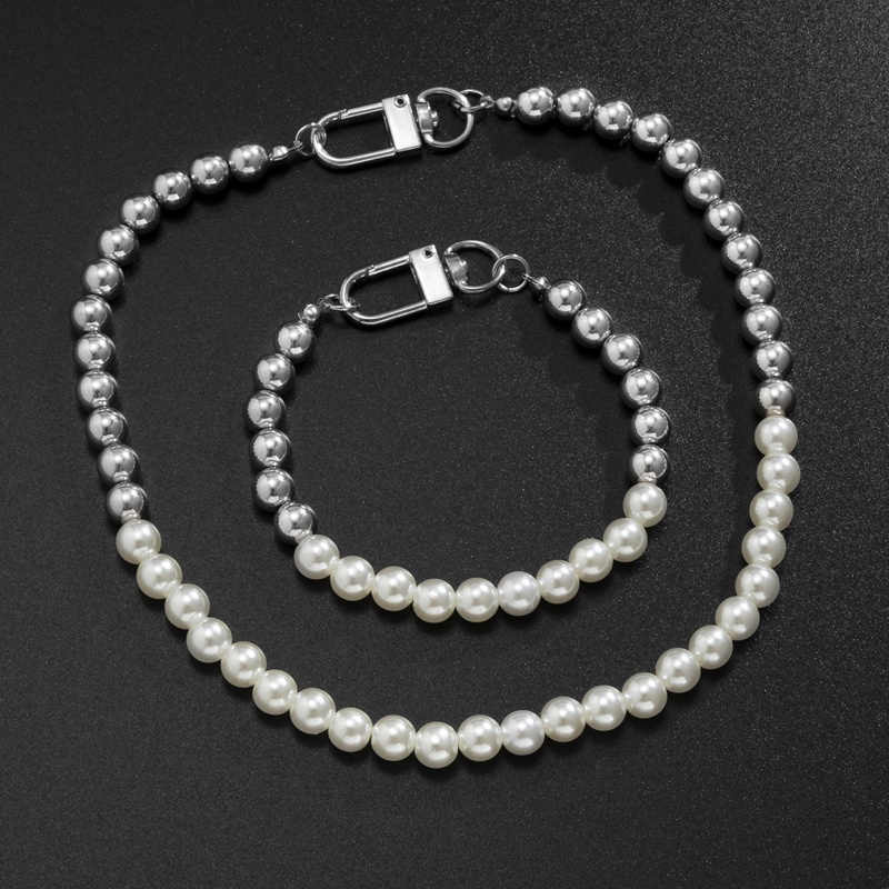 Bộ 2 Món Trang Sức Vòng Tay + Vòng cổ Ngọc Trai Giả Cho Nam &amp; Nữ