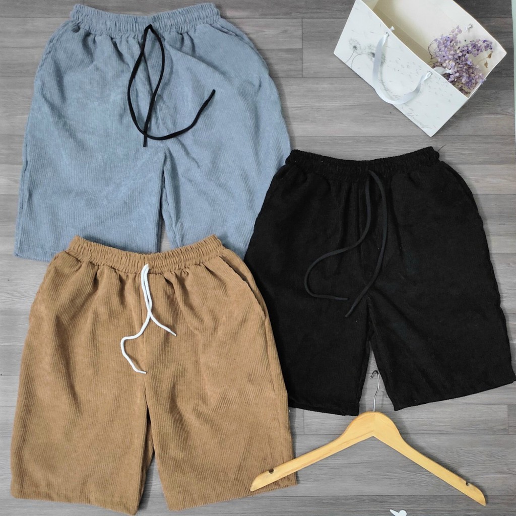 Quần Short Đùi Nhung Tăm Nam Nữ Form Unisex Phong Cách Hàn Quốc Ulzzang