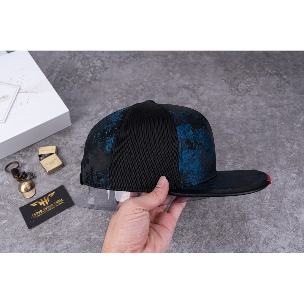 Nón Sơn Snapback Lưỡi Viền Da Màu Xanh Dương