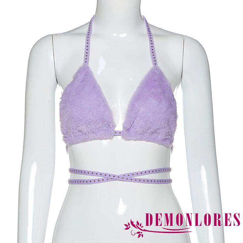 Áo Croptop Buộc Dây Không Tay Hở Lưng Đính Đinh Tán Cá Tính Cho Nữ