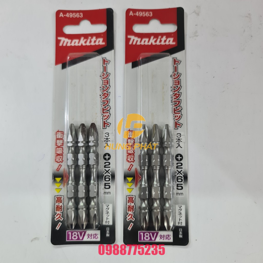 Vỉ mũi vít Makita Ph2 dài 65mm A-49563 (3 chiếc)
