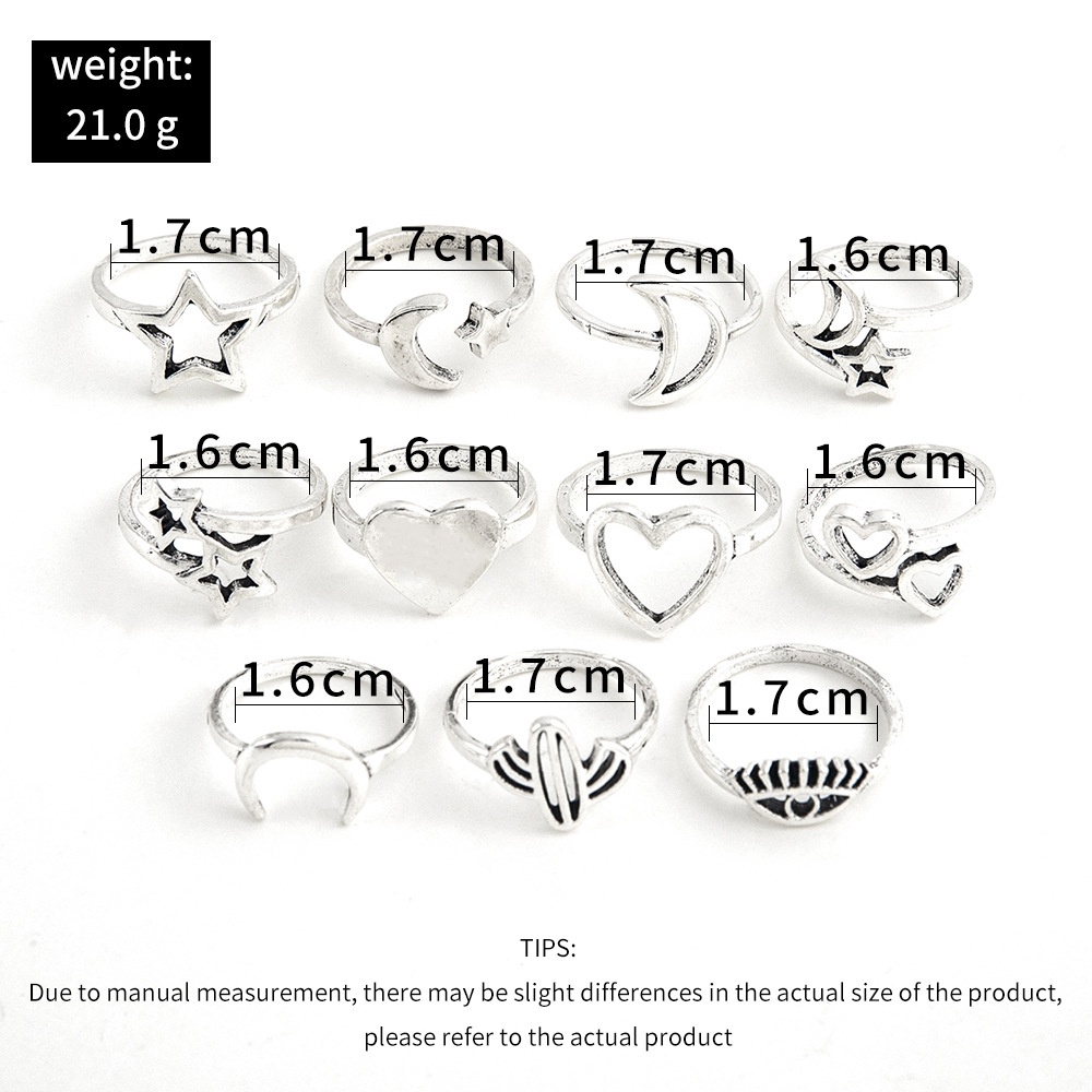 Set nhẫn RINHOO FRIENDSHIP hợp kim nhiều kiểu dáng phong cách bohemia thời trang