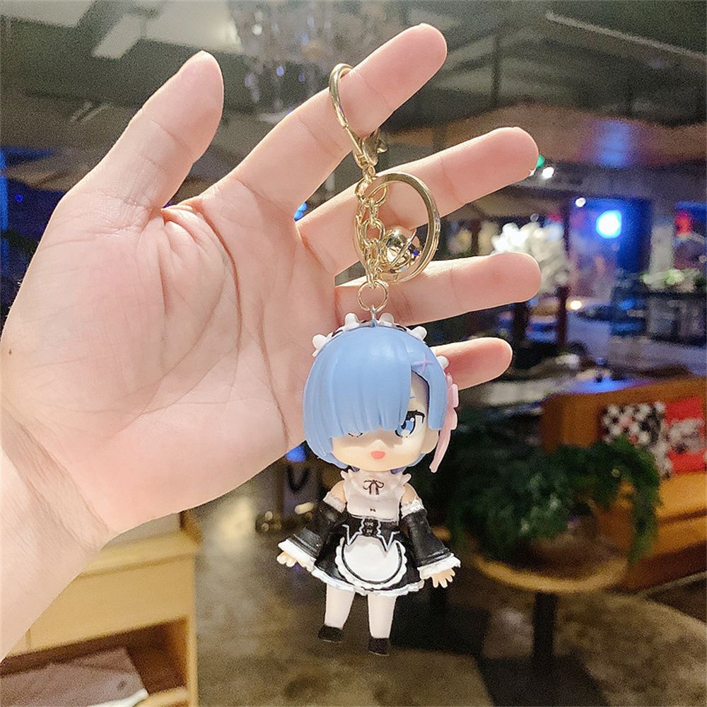 Móc khóa hình nhân vật Rem Ram hoạt hình Anime bằng PVC chất lượng cao