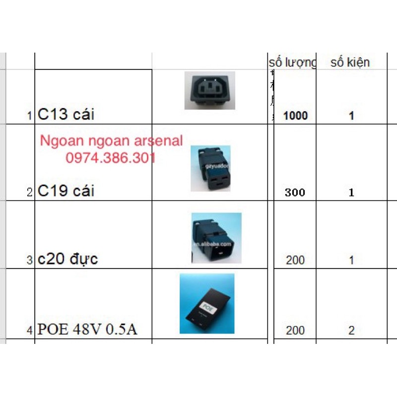 phích nguồn IEC320 C19 female đầu cái, C20 male đầu đực. báo giá 1 jack