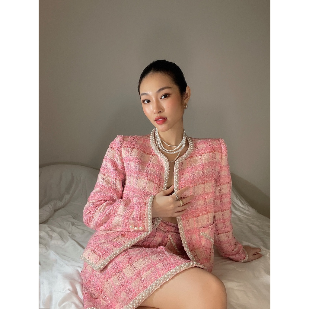 Set áo vest tweet hồng và chân váy chữ A HUONG BOUTIQUE HBVEST133 | BigBuy360 - bigbuy360.vn