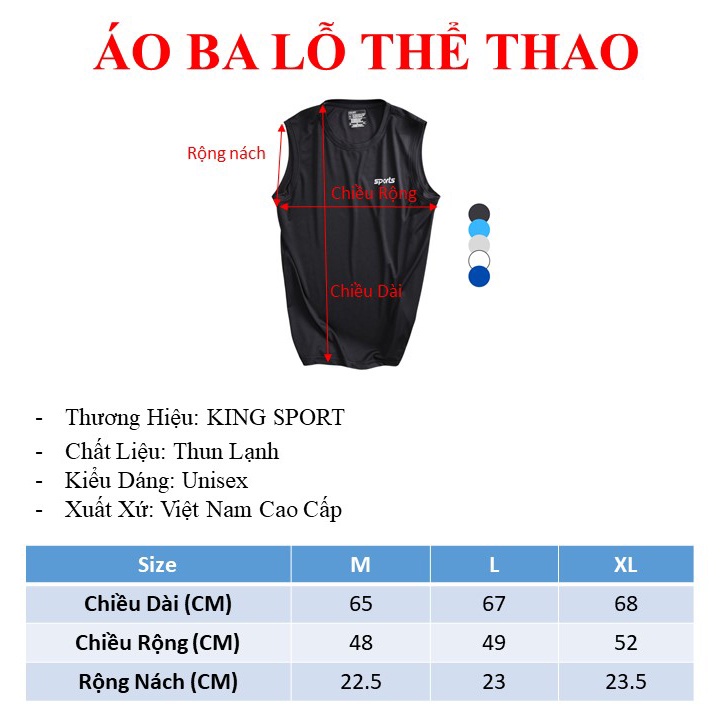 Áo thun ba lỗ thể thao nam nữ tập GYM tanktop form rộng vải thun lạnh mềm mịn thoáng mát đẹp cao cấp sát nách KING SPORT