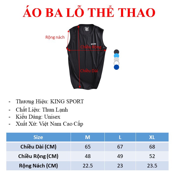 Áo ba lỗ nam nữ tanktop tập GYM thể thao fom rộng vải thun lạnh mềm mịn thoáng mát đẹp cao cấp big size KING SPORT