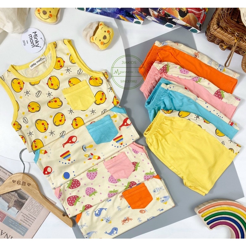 NT001 Bộ ba lỗ, sát nách thun lạnh Minky Mom in hoạ tiết quần phối viền cho bé