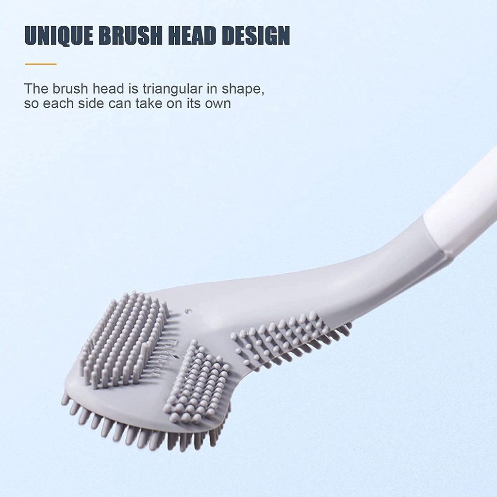 1 bộ cọ chà bồn cầu bằng silicone tay cầm dài có thể uốn cong tiện lợi