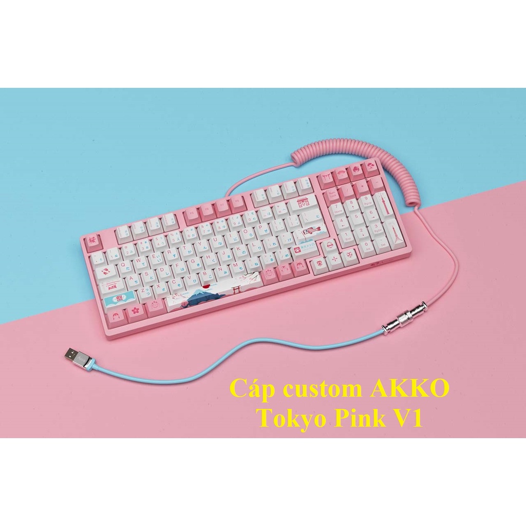 Dây cáp custom AKKO Tokyo Pink dành cho phím cơ - dạng xoắn | USB Type C - Type A | Chính hãng