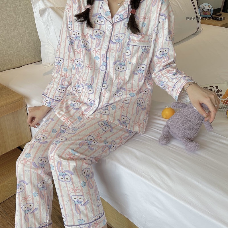 Bộ đồ ngủ tay dài in hình Disney dễ thương thời trang thu đông cho nữ