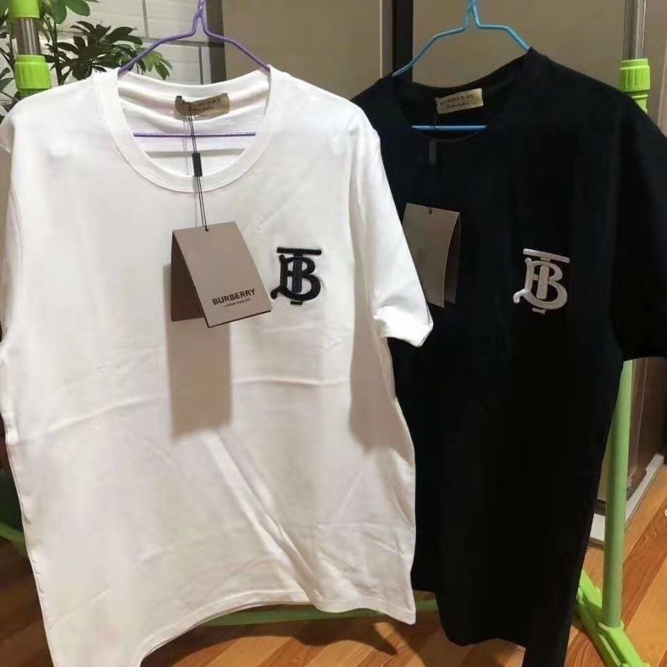 Áo Thun Burberry Tay Ngắn Cổ Tròn Thêu Chữ Bằng Cotton Nguyên Chất Cỡ Lớn Thời Trang Cho Cặp Đôi
