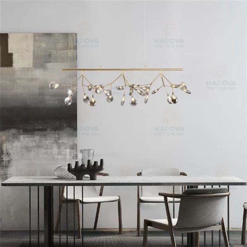 Đèn thả hera ngang màu đen 27 lá thủy tinh HAPOVA BONIA 6985