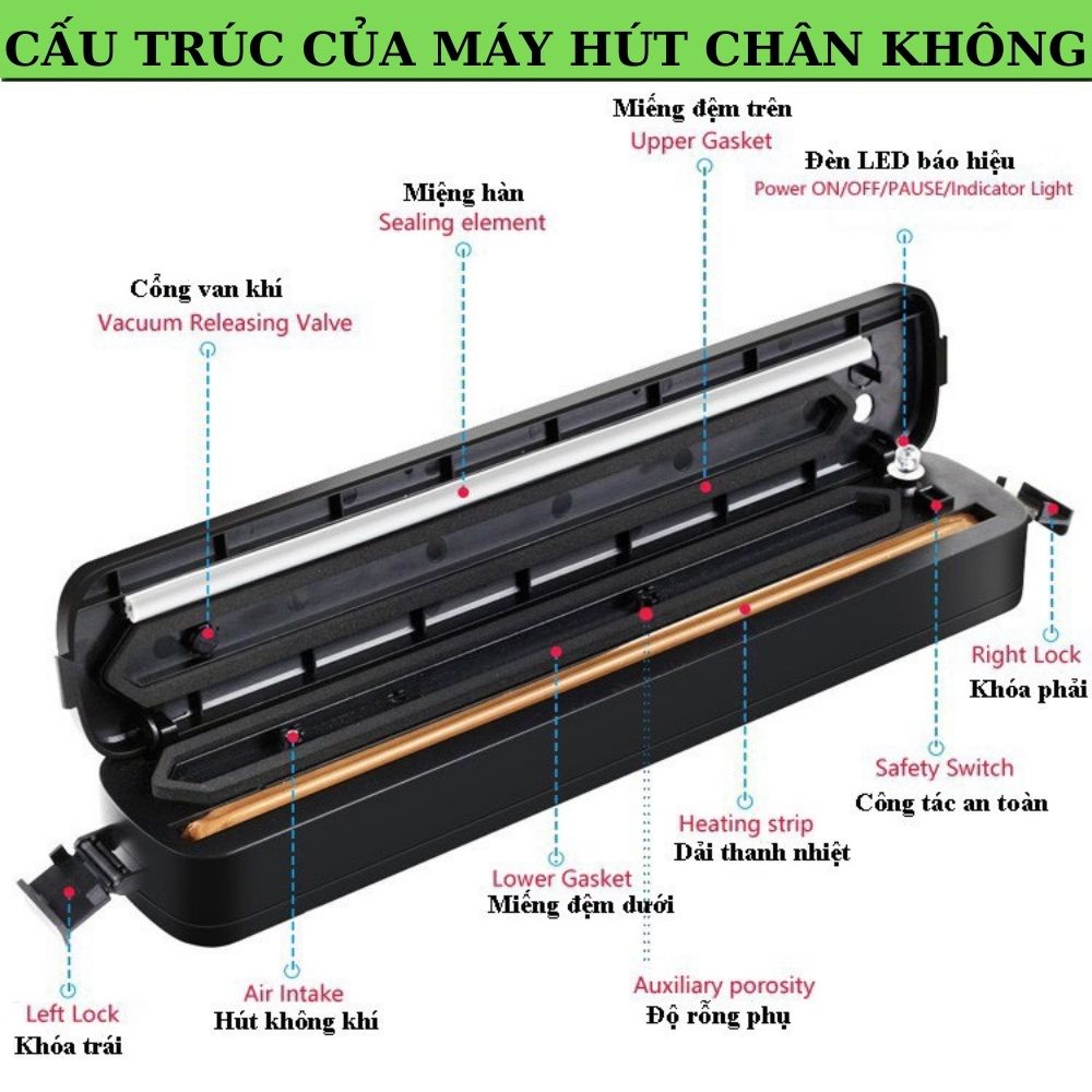 Máy Hút Chân Không Thực Phẩm Kèm Hàn Miệng Túi Vacuum Sealer Mẹ Gạo( TẶNG 10 túi hút )