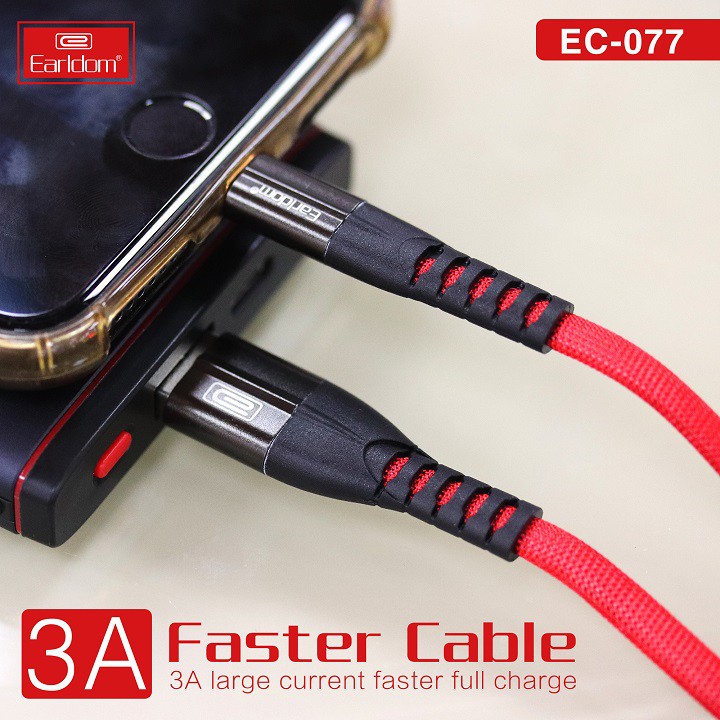 Cáp sạc dù Earldom EC-077 , cáp sạc nhanh 3a