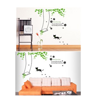 Decal dán tường mèo xích đu