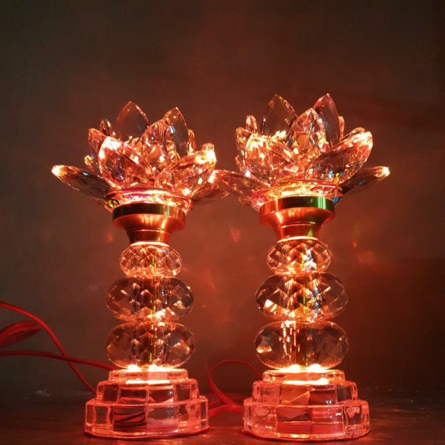Cặp đèn thờ  7 màu hoa sen pha lê M02