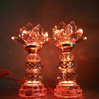 Cặp đèn thờ  7 màu hoa sen pha lê M02
