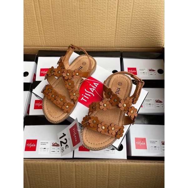 Sandal bé gái Tissaia  Dép quai hậu đính hoa da bò xuất dư 0222